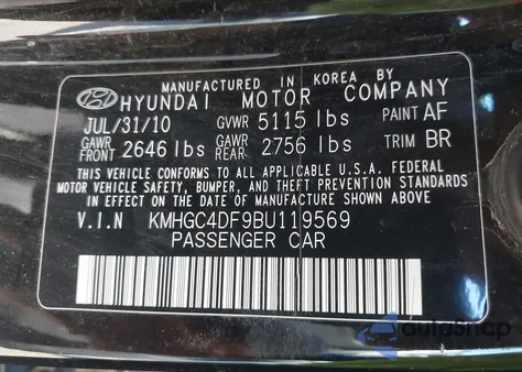 2011 Hyundai Genesis 4.6 z USA, uszkodzony, nr VIN KMHGC4DF9BU119569